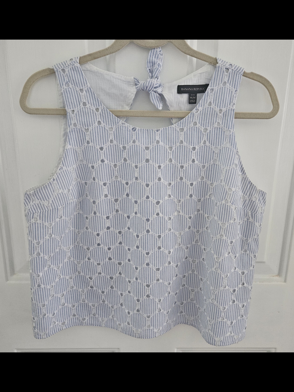Banana Republic Blue and White Eyelet Stripe Sleeveless Top